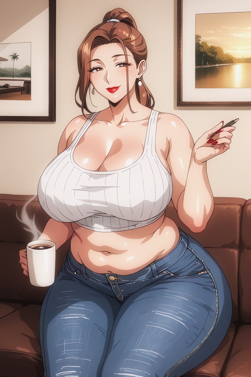 Smile, Sitting Down, Wide Hips AI Porn