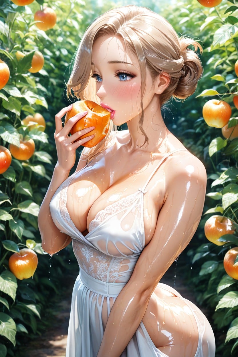 Full Glossy Soft Pink Lips, Full Face Blushing, Side Swept Hairstyle AI Porn