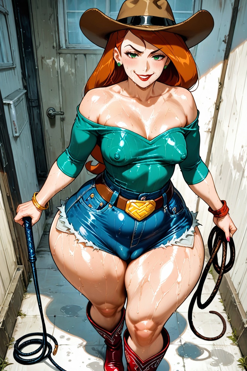 Hyper Puffy Nipples, Cowboy Hat, Long Legs AI Porn