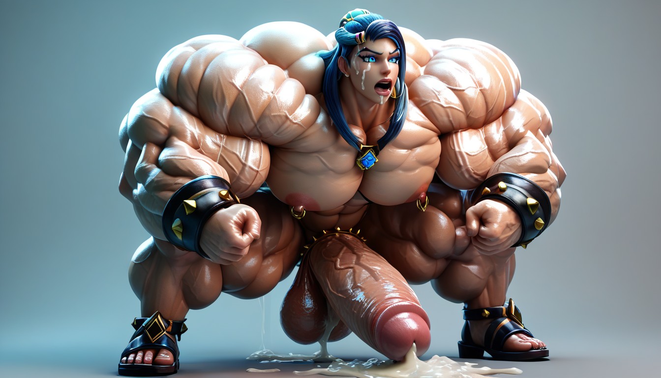 Hyper Veiny Quads, Hair With Multicolored Highlights, Leather Bracers Shemale AI Porn