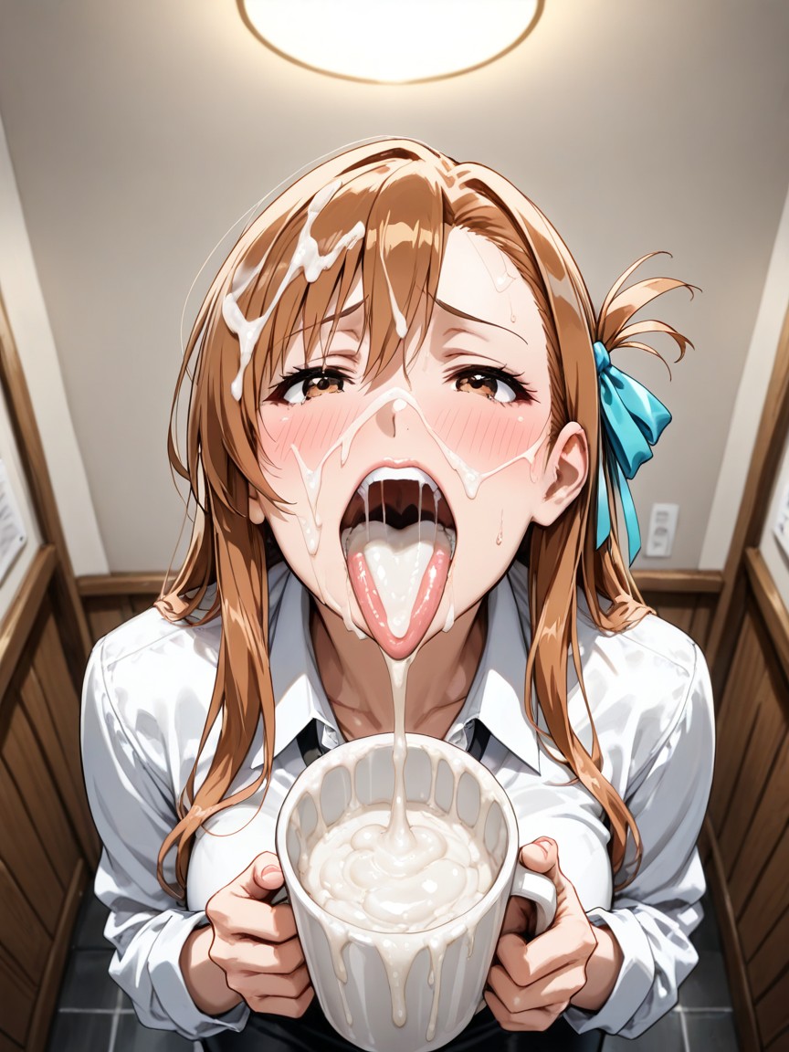 Hyper Detailed Tongue, Above View, Brown Eyes Hentai AI Porn