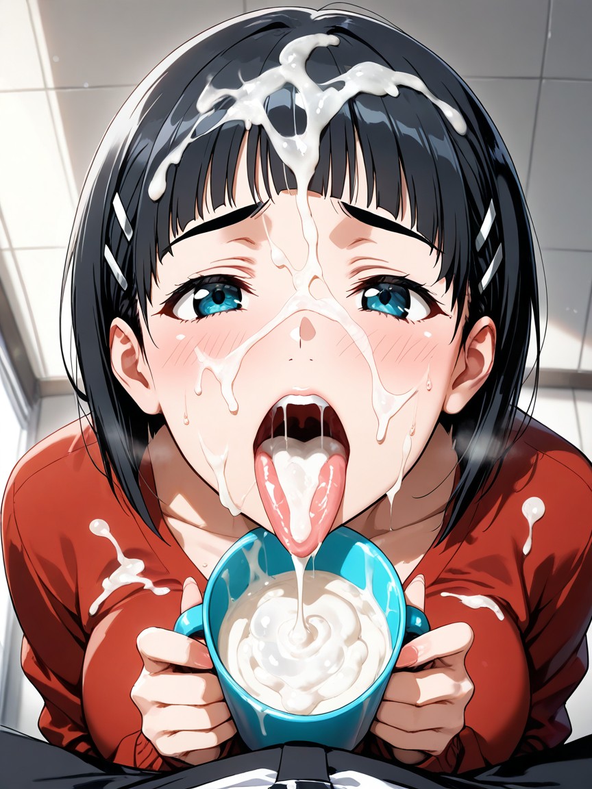 Tongue Out, Massive Bukkake, Hyper Detailed Tongue Hentai AI Porn