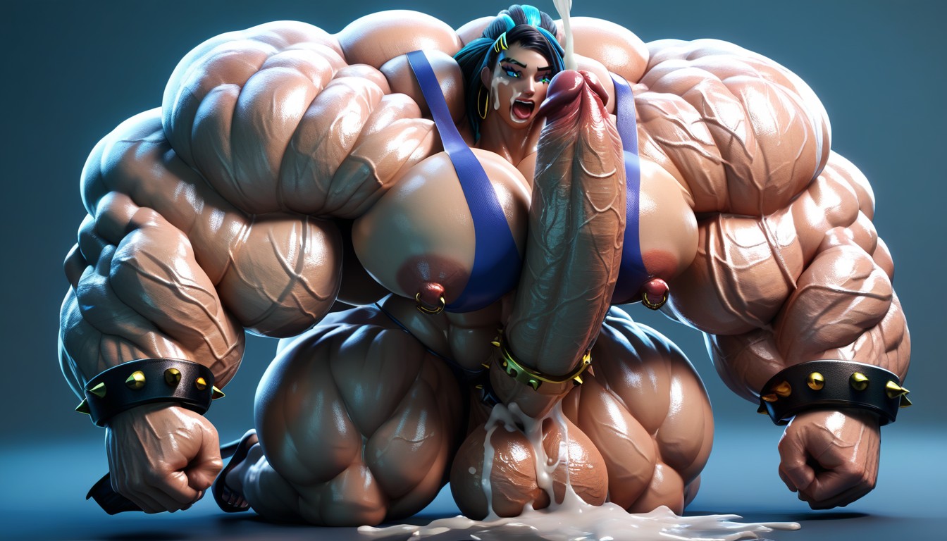 Gigantic Pectoralis Major, Leather Body Harness, Thick Muscular Neck Shemale AI Porn