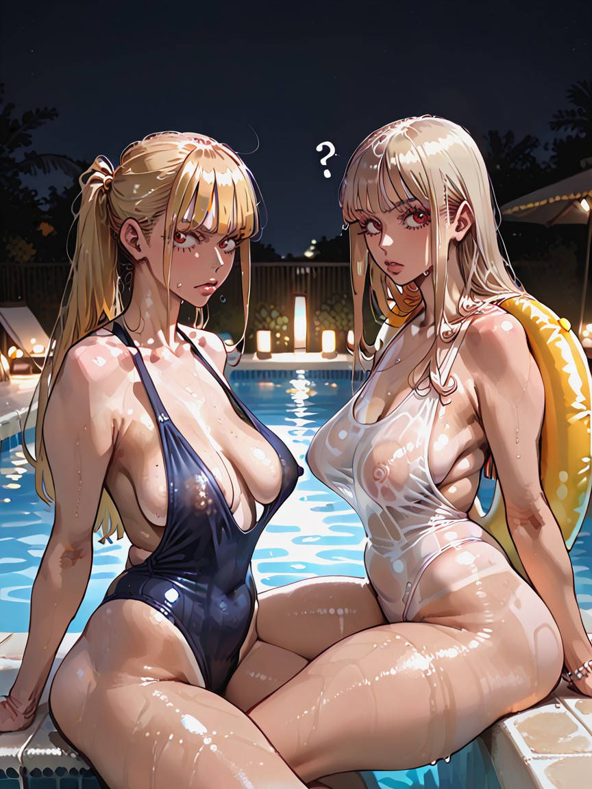 Volumetric Lighting, See-through, Blue Swimsuit Hentai AI Porn