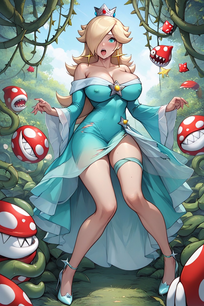 Red And White Mushrooms, Tentacles Spreading Arms And Legs, Full Body Shot AI Porn