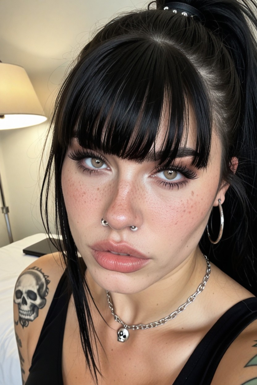 Nose Ring, Emo Fringe Haircut, Skull Ring AI Porn