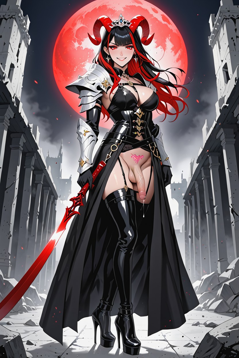 Transgenres, Ruins Stone Castle Background, Cuerpo Completo Porno shemale IA