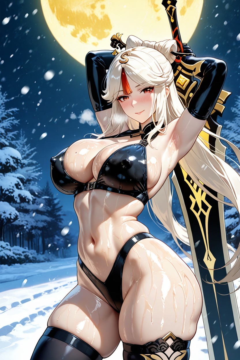 Blushing Cheeks, Oiled Skin, Snowing Hentai AI Porn