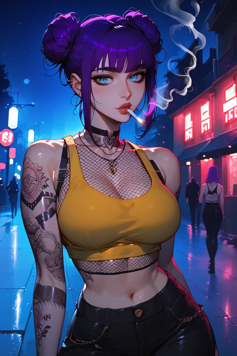 Fishnet Top, Midriff, Dynamic Lighting Hentai AI Porn