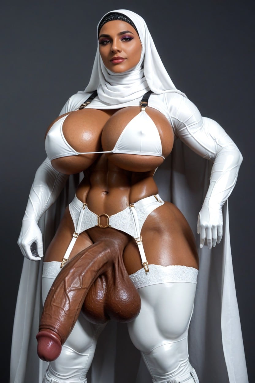 Veiny Arms, Wide Hips, Gigantic Flaccid Cock Shemale AI Porn