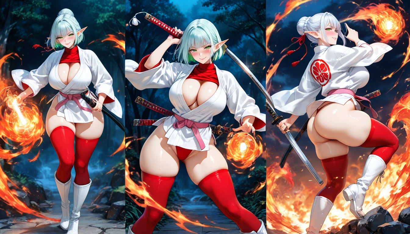 Dynamic Fire Flow, Hair Bobcut Red, Hourglass Hentai AI Porn