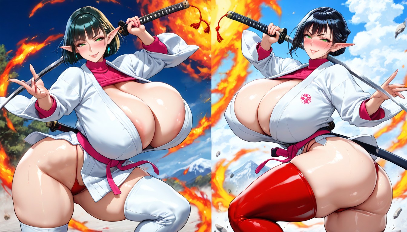 Gigantic Perfect Boobs, Fighting, Ass Bigger Than Torso Hentai AI Porn