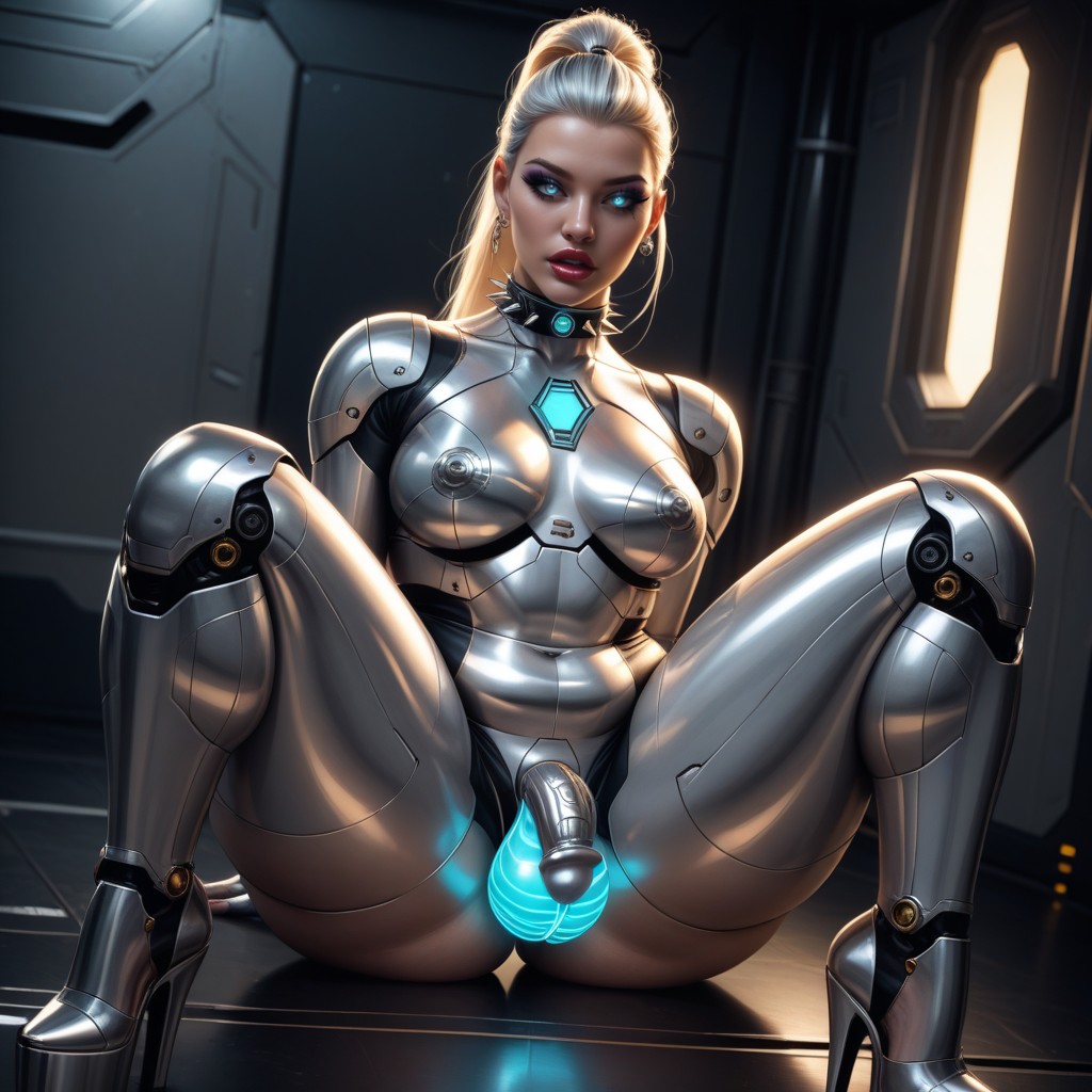 Open Mouth, She Wears Clear Visor, She Wears Turquoise Latex Catsuit Shemale AI Porn