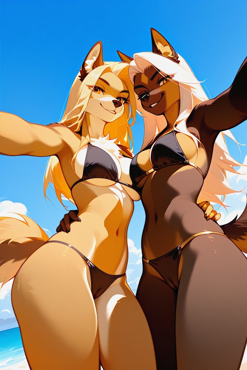 셀피, Black Bikini, 귀여운 얼굴 퍼리 AI 포르노