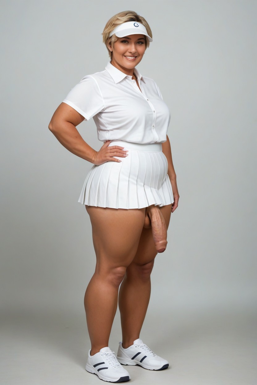 Standing, Foreskin, Plain White Pleated Tennis Skirt Shemale AI Porn