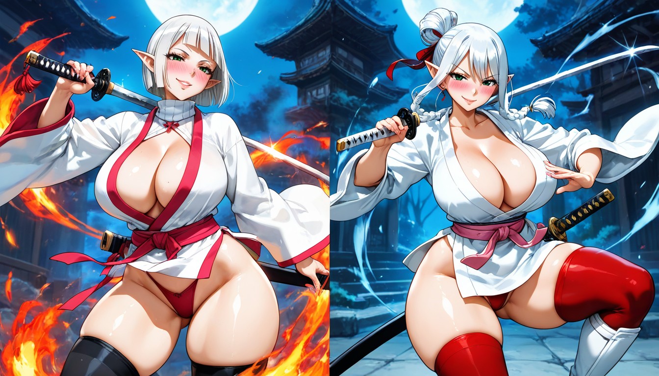 Thick Thighs, Swinging A Black Katana, Hair White Hentai AI Porn