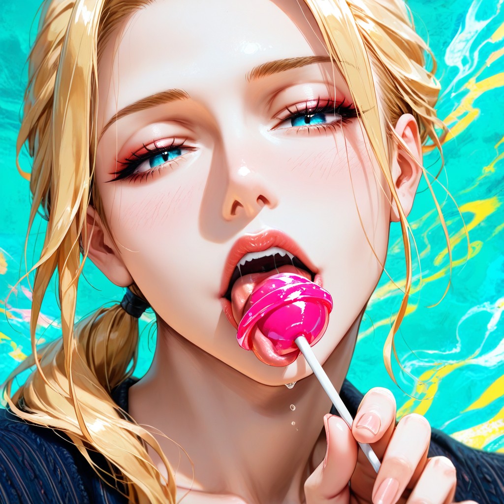 Low Ponytail, Lips, Blond Hair AI Porn