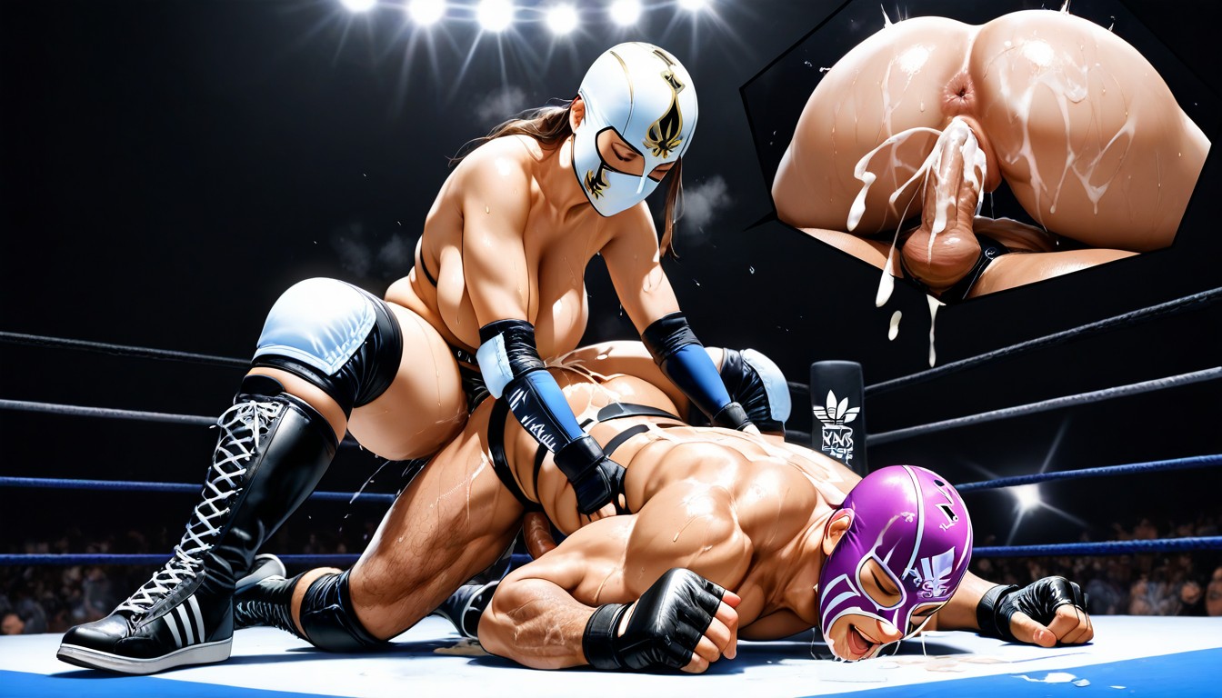 Photo Quality, Female Wearing Black Wrestling Mask, Male Penis Erect AI Porn