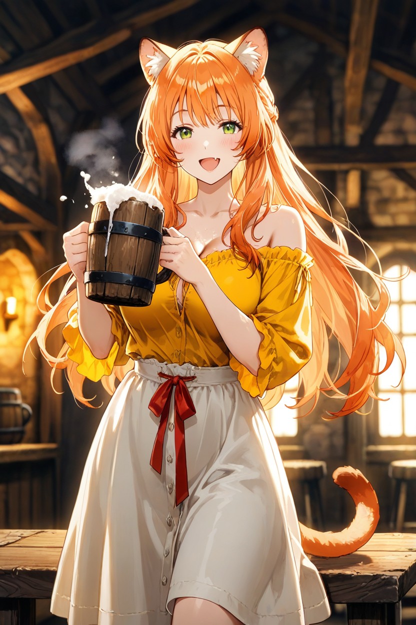 Feline Ears, Standing On Table, Ultra-detailed Hentai AI Porn