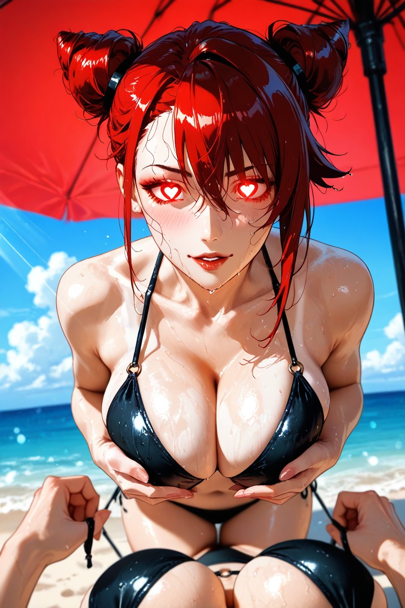 Gentle Tan, Under An Umbrella, Top-down View Hentai AI Porn