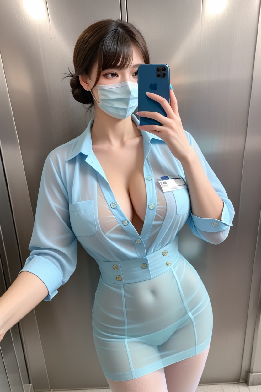Id Card On Pockets, Low Bun, 提起裙子 AI國產黃片
