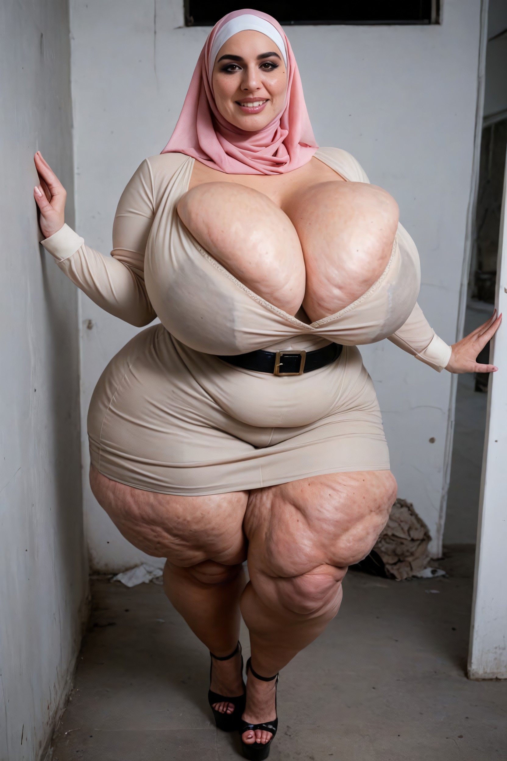 Extremely Large Ass, Pink Hijab, Bimbo AI Porn