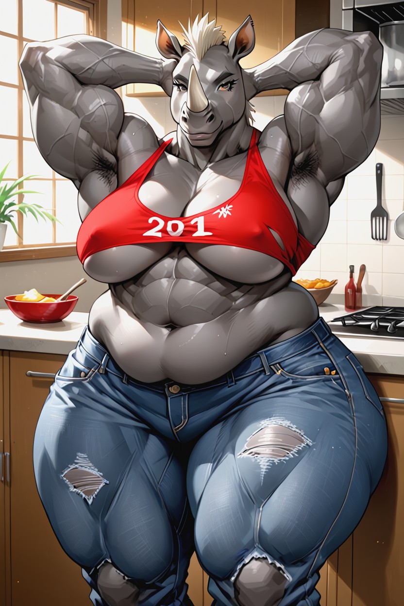 Neck, Extramuscular Arms, Big Natural Very Very Saggy Breasts 퍼리 AI 포르노