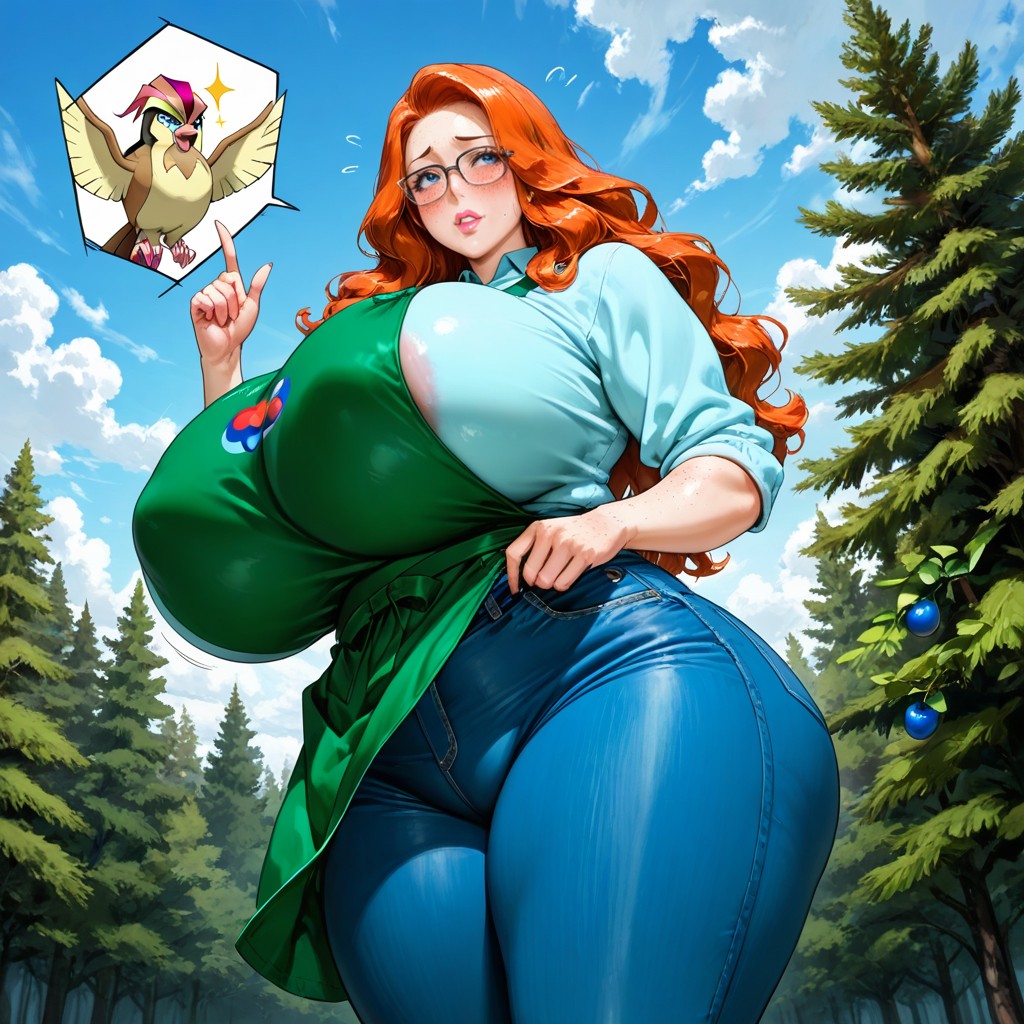 Green Pokemon Fullbody Apron, Smooth Skin Texture, Sparkling Blue Eyes Hentai AI Porn