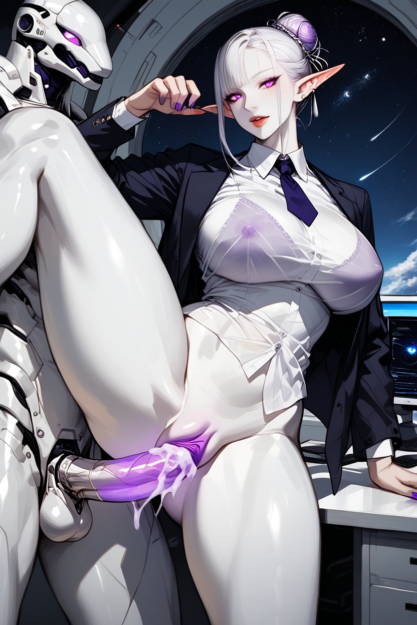 Female, Hair Bun, Glowing Vulva Purple Furry IA