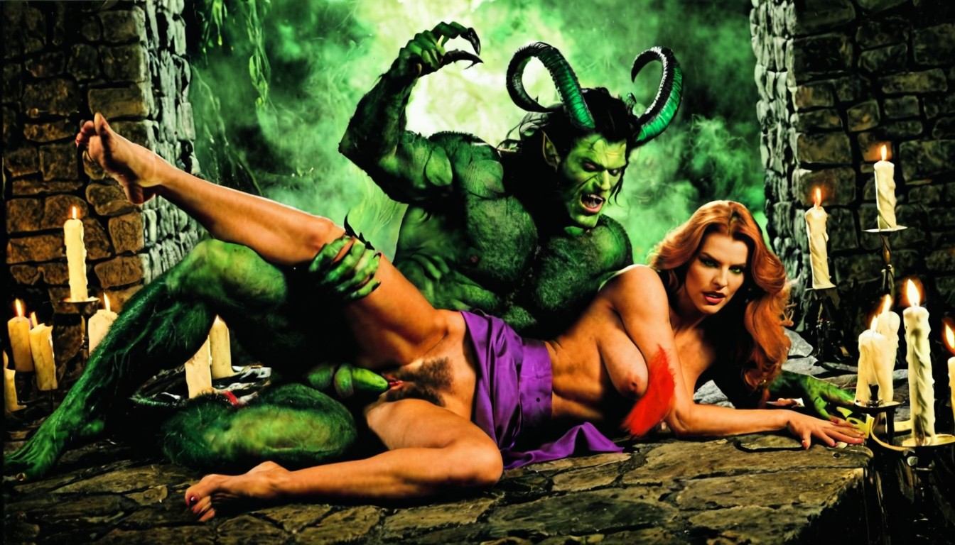 She Is Fucked From Behind By A Green Horned Devil Monster, Zoom Out Image, Skinny AI Porn