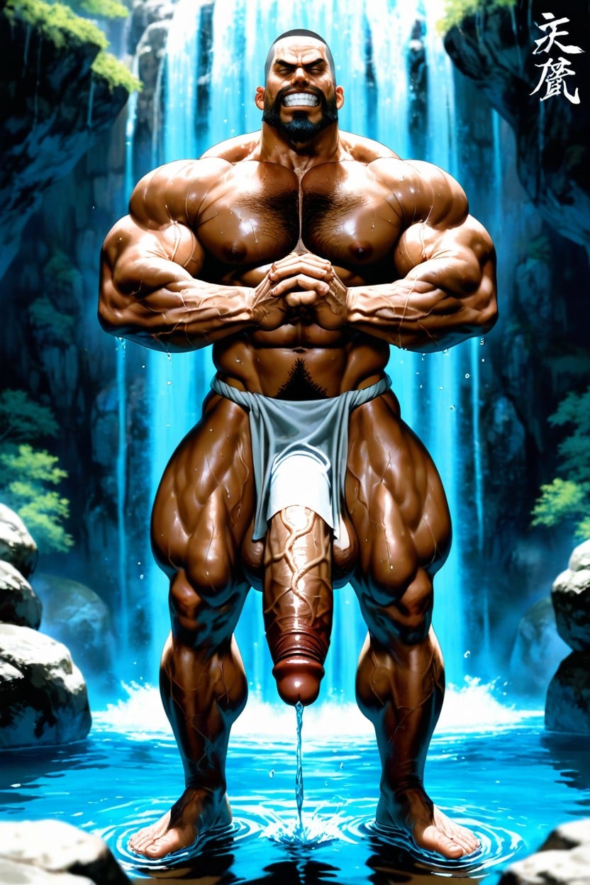 A Muscular Man, High Contrast, Yeux À Demi-fermés Porno IA Gay