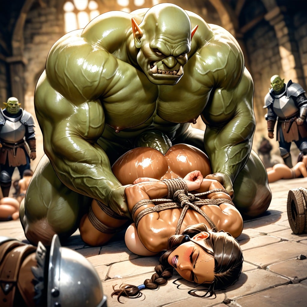 Female Looking At Orc, Tit Fuck, Laying On Her Stomach AI Porn