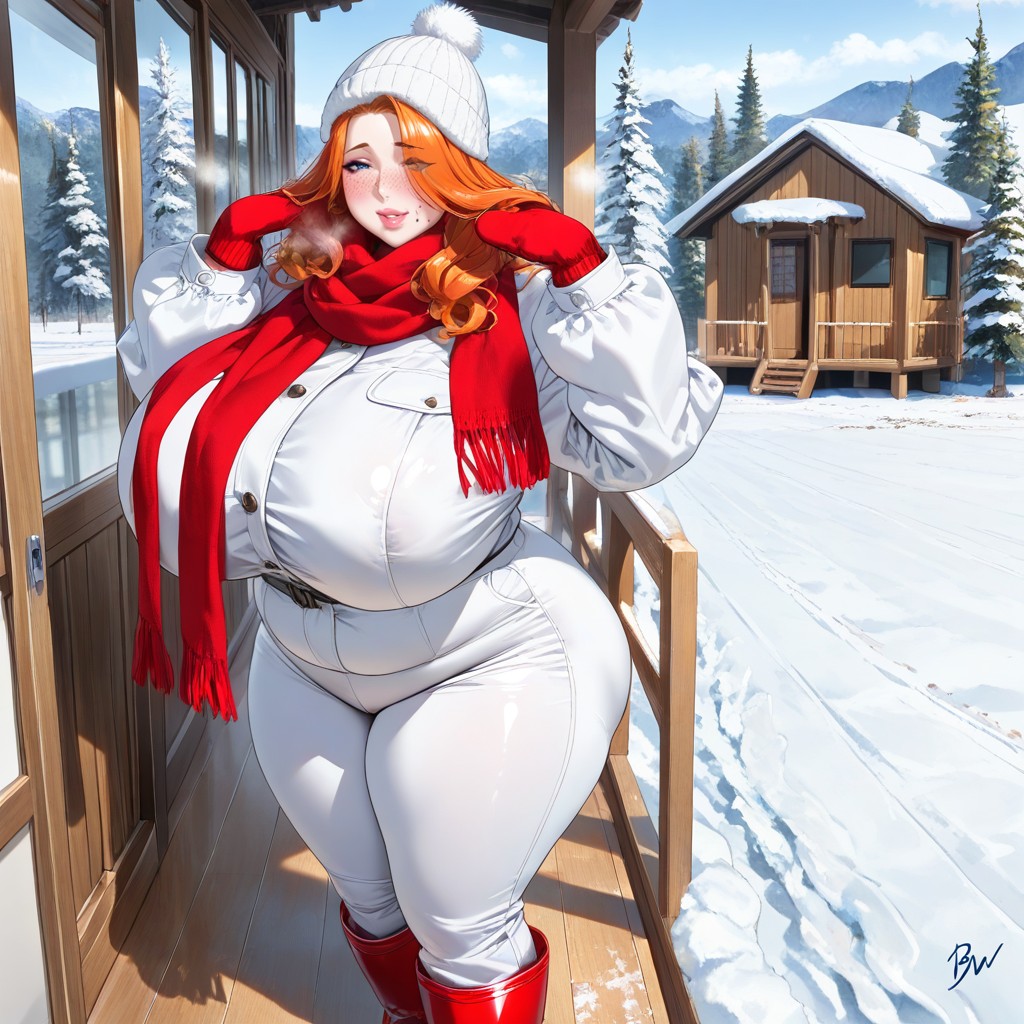 Bright Red Cheeks, Milf, Winter Landscape Hentai AI Porn