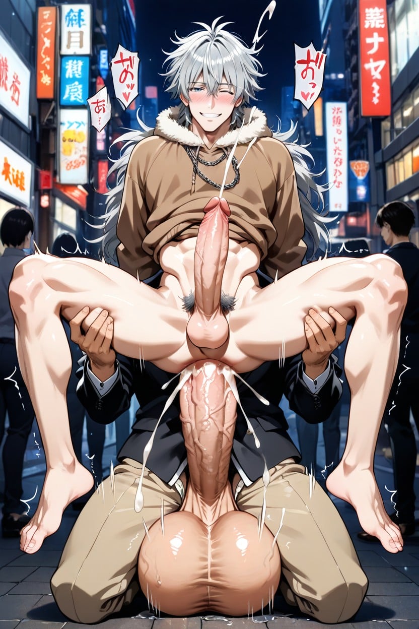 Silver Gray Messy Hair, Blushing, Ville Asiatique Porno IA Gay