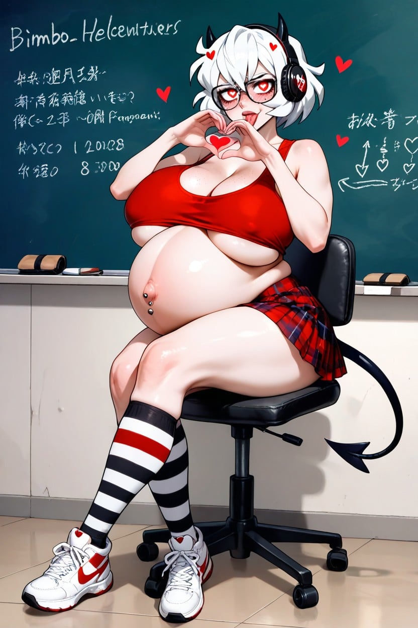 Earrings, Puffed Cheeks, Perfect Massive Rounded Belly Hentai AI Porn
