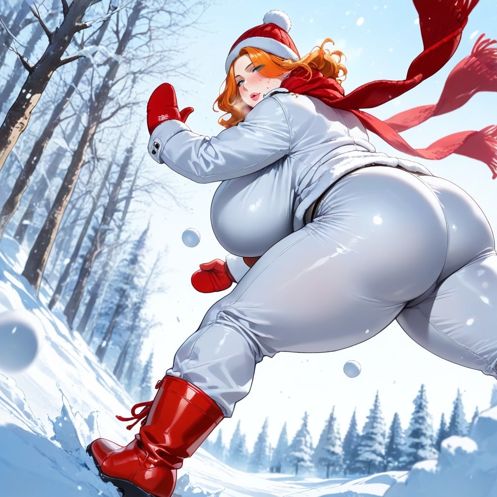 Back Leg Pushing Off Ground, Waist Shot, Puffy Red Mittens Hentai AI Porn