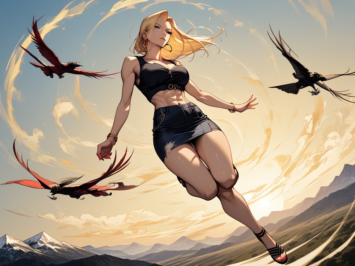 Hoop Earrings, Red Lipstick, Flying In Motion Hentai IA