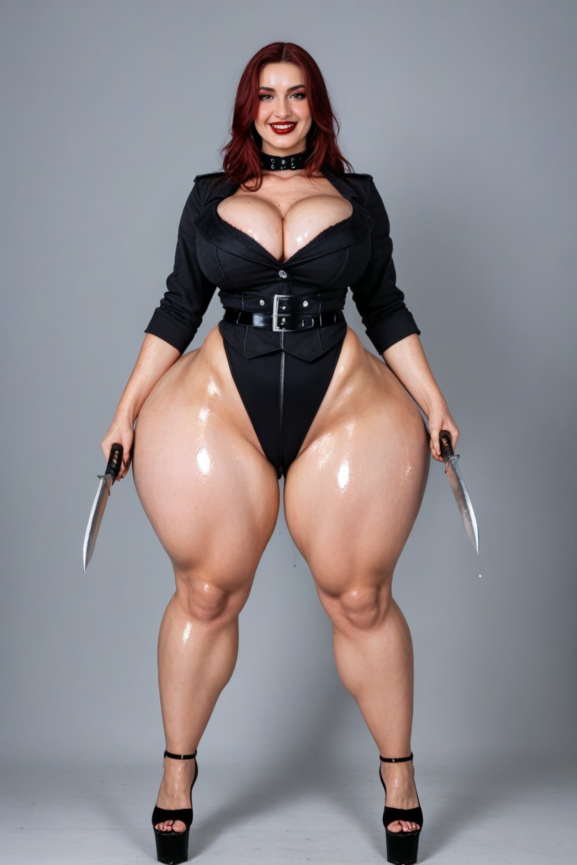 Dark Red Lipstick, Torpedo Tits, Full Body AI Porn