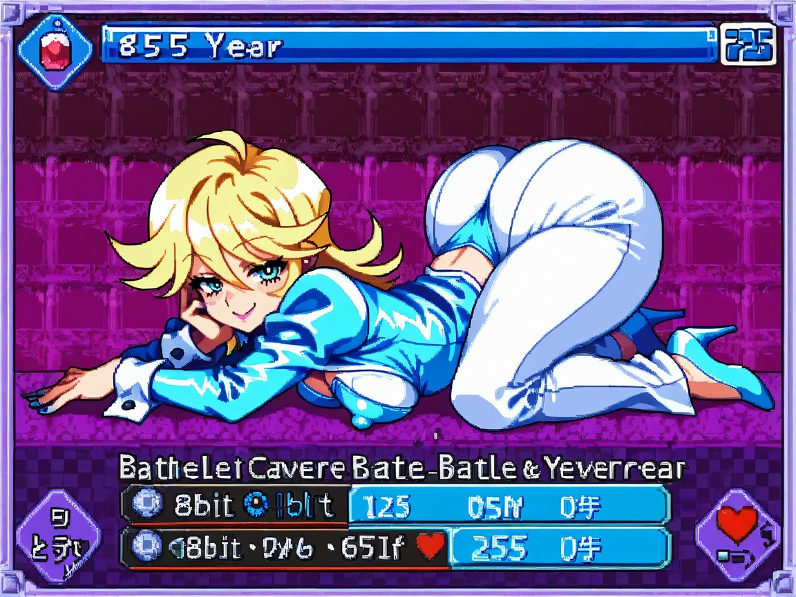 Taunting, Game Battle Screen Style, Blonde Hair Hentai AI Porn