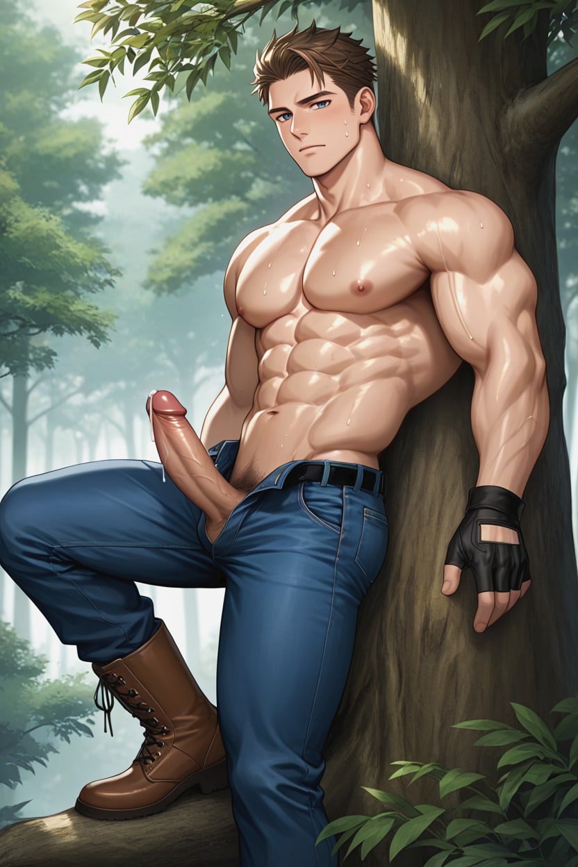 Precum, Tall Height, Dark Blue Eyes Porno IA Gay