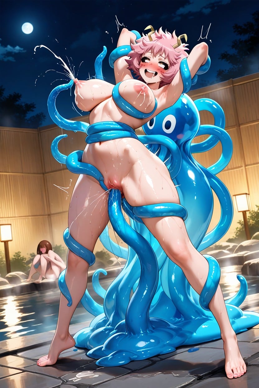 Caressing, Tentacles Wrapping Their Waist, Ashido Mina Hentai AI Porn