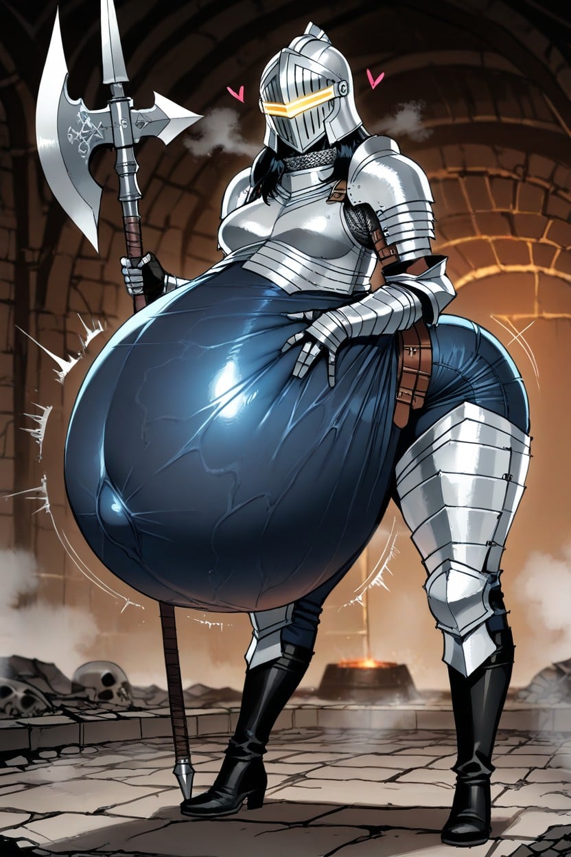 Chains Wrapped Around Belly, Halberd, Hyper Pregnant Stomach Hentai AI Porn