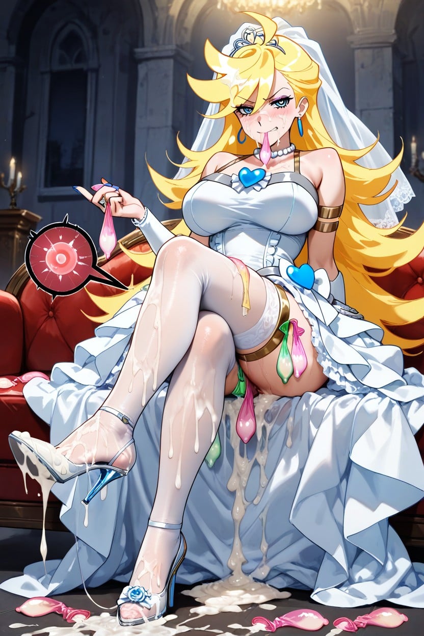 Princess-style Wedding Dress With White Stockings And Crystal Heels, Anger Eyes, Legs Crossed Hentai AI Porn
