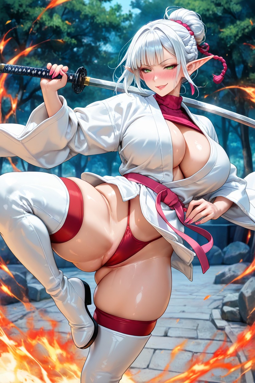 Fighting, Detailed Eyes, Hair With Four Colors Hentai AI Porn