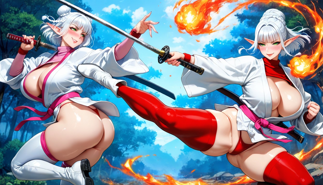 Voluptuous, White Karate Kimono, Dynamic Flow Hentai AI Porn