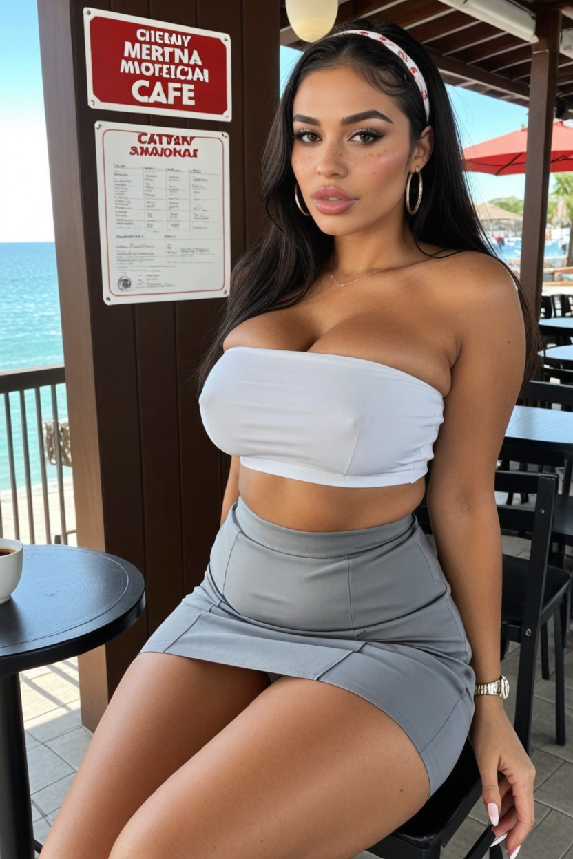 Black Hair, Fair Skin, Strapless Top AI Porn