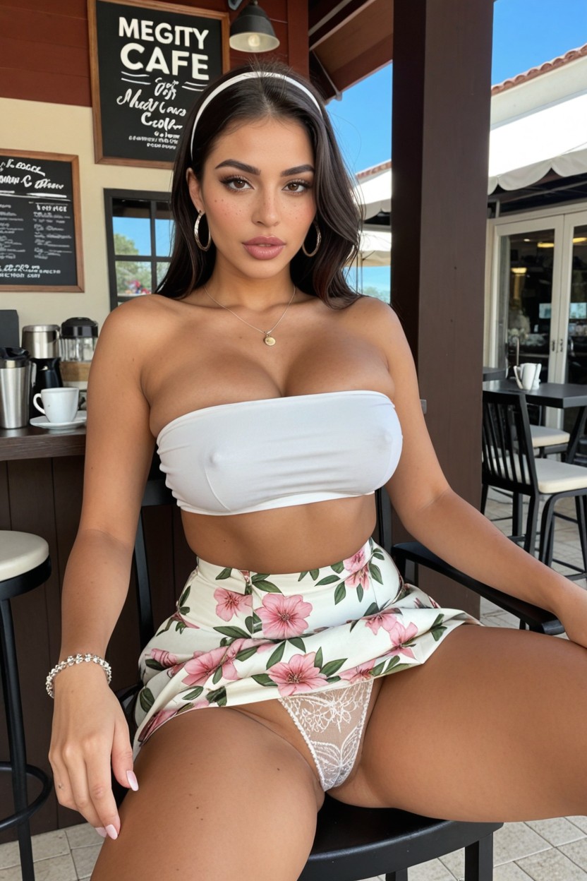 Black Hair, Beautiful Model Face, Sitting Down Legs Spread AI Porn