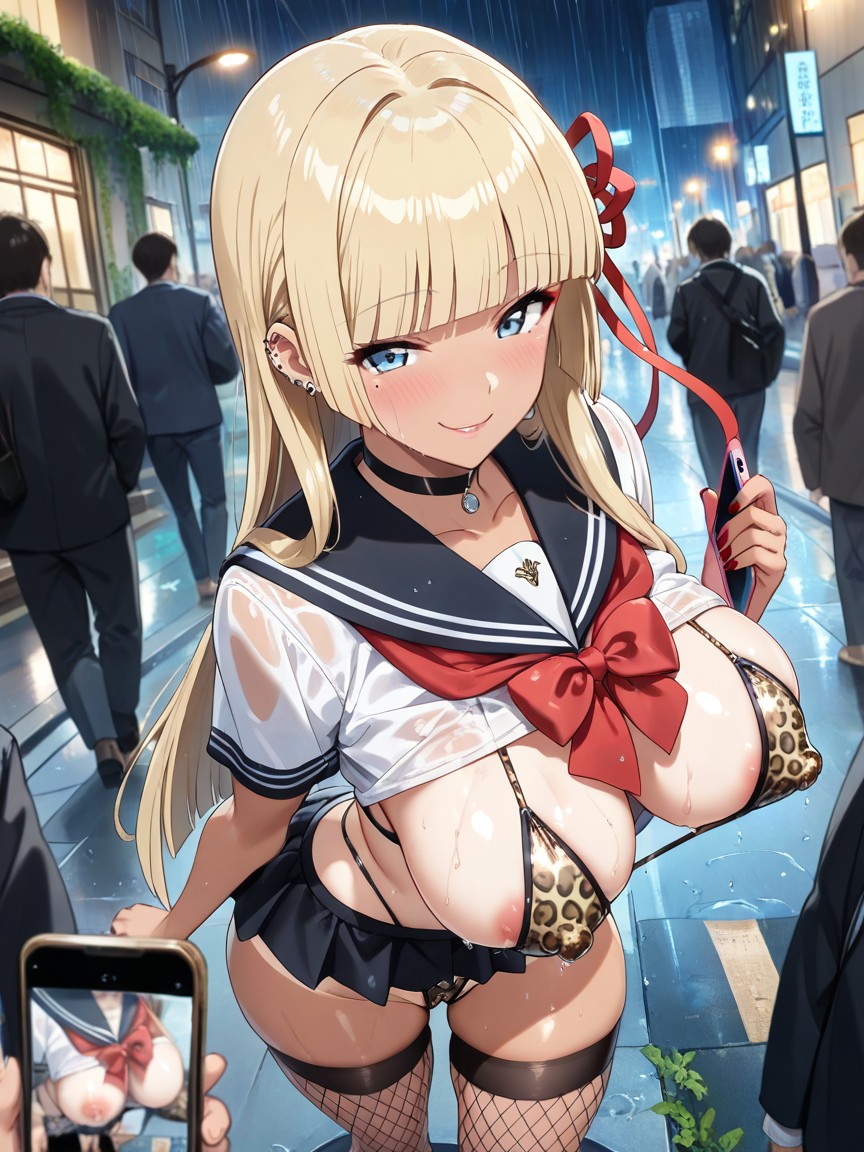 Extremely Skimpy Sheer Miniskirt, Raining, Tanlines Hentai AI Porn