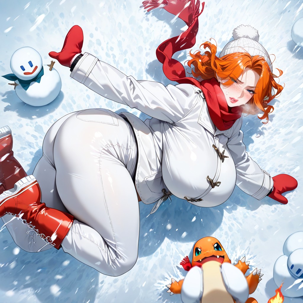 Winter Coat, Curvy Woman, Scarf Wrapped Tightly Hentai AI Porn