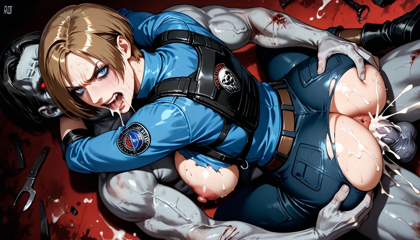 Jill Valentine Turned Into A Zombie, Smeared Makeup, Tits With Veins AI Porn